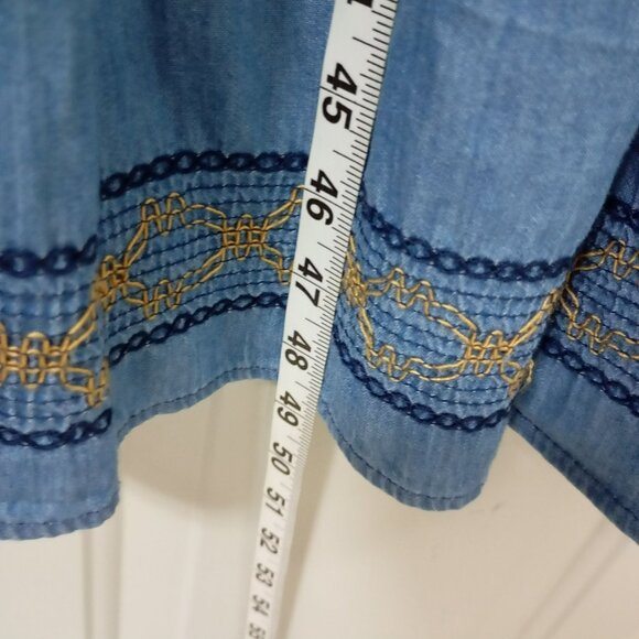 Anthropologie Lapis Maxi Dress Blue Chambray Embroidered Tiered Boho Western L - Picture 9 of 13